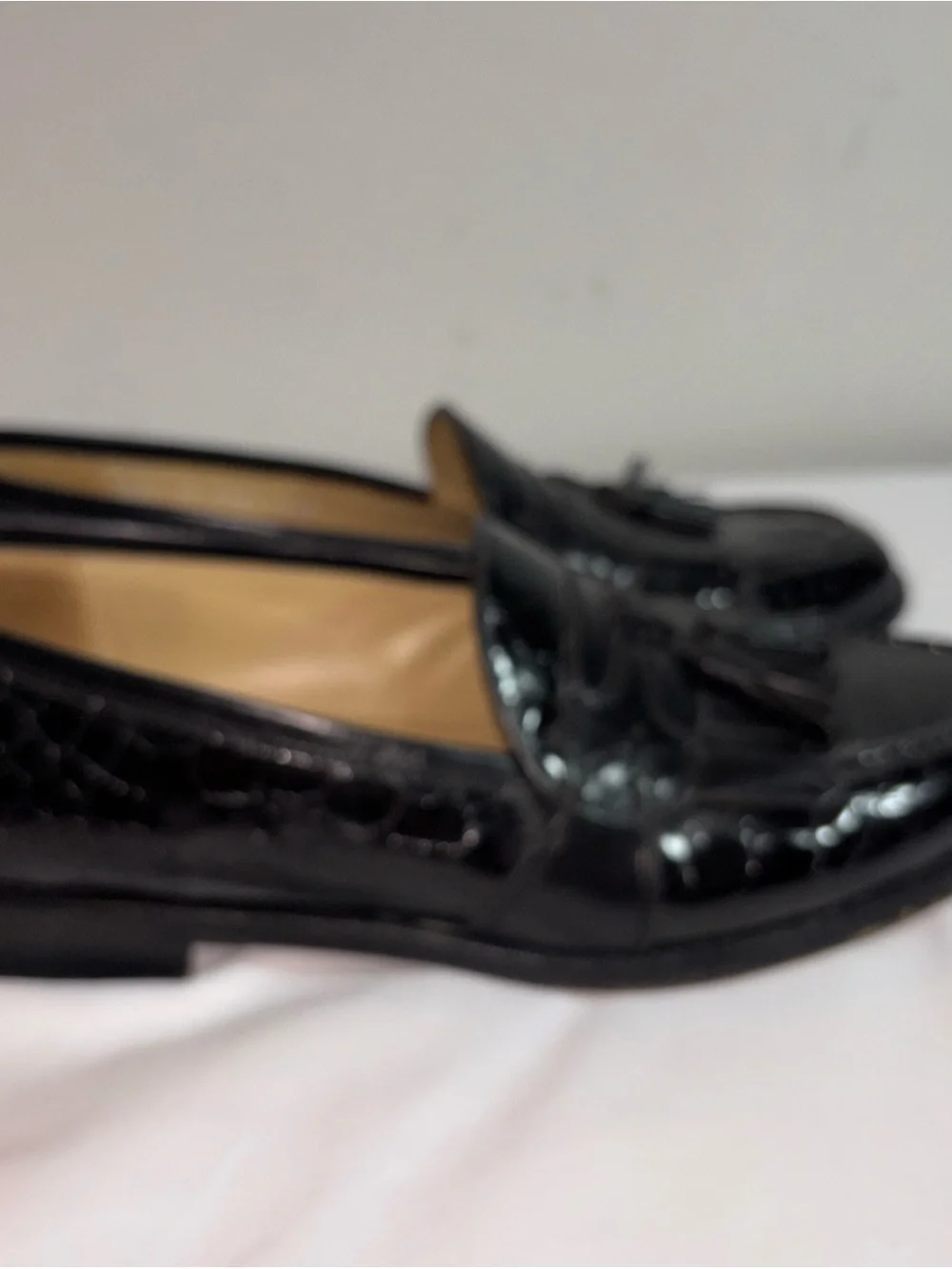 Johnston & Murphy Black Croc-Embossed Tassel Loafers.   10.5M. 7/6